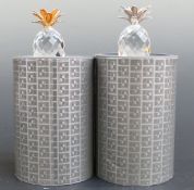 Two Swarovski Crystal cut glass gold and silver plated mounted Pineapples, each 6cm tall,