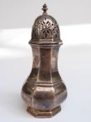 George V hallmarked silver octagonal baluster shaped sugar caster,
