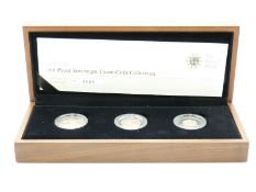 The Royal Mint proof gold sovereign three coin collection 2011, comprising full,