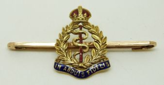 Royal Army Medical Corps (RAMC) enamel and 9ct gold tie pin marked 9ct,