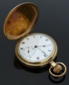 Hefik Watch Co gold plated full hunter keyless winding pocket watch with Roman numerals,