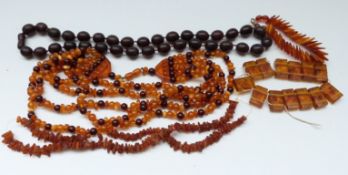 Two pressed amber bracelets,
