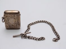 Victorian hallmarked silver vesta on hallmarked silver watch or similar chain,