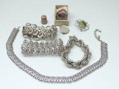 Two Monet bracelets, Monet necklace, Mizpah brooch, silver and mother of pearl brooch,