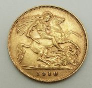A 1910 gold half sovereign