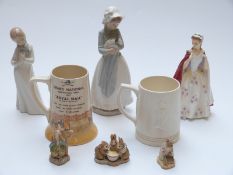 Lladro and Nao figures, Wedgwood Keith Murray 1937 commemorative tankard,