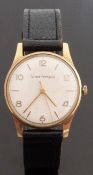 Girard Perreguax 9ct gold gentleman's wristwatch with gold hands, Arabic numerals and baton markers,