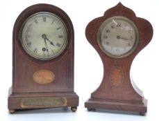 Two early 19thC mantel clocks with inlay decoration to the cases,