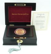 USA gold twenty dollar coin cased with certificate, 33.