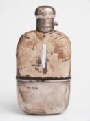 George V Mappin and Webb hallmarked silver and glass spirit flask with bayonet cap and pull off cup,