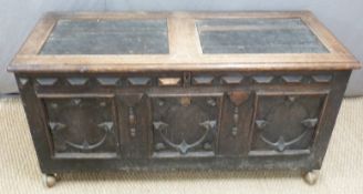 Oak carved coffer W127 x D54 x H60cm