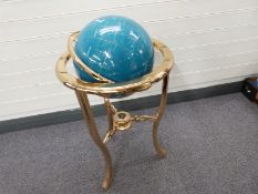 Hardstone / semi precious gem inlaid globe on plated stand, H85cm,