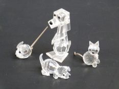 Four Swarovski Crystal cut glass figure groups Beagle Puppy, Mini Cat, Mini Mouse and one other,