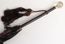 Late 19thC/20thC parasol with spherical cut glass handle, metal collar and brass rib finials,