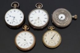 Five various keyless winding pocket watches including Wehrle Brothers silver half hunter,