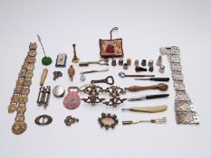 Collectables including whistles, thimbles,