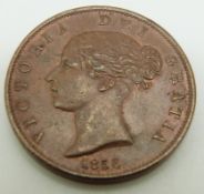 Queen Victoria 1856 copper half penny, DEF colon type with unusual trident.