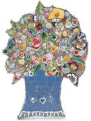 Cleo Mussi (local Stroud artist) ceramic mosaic plaque in the form of a vase of flowers,