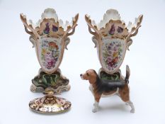A pair of 19thC style vases and a Royal Crown Derby Imari lid etc
