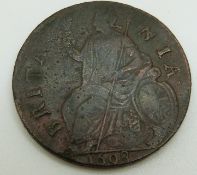 William III 1698 type I halfpenny VF obverse;