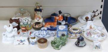 A quantity of ceramic inkwells, pen stands,