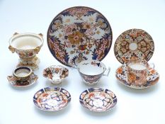 A collection of early Bloor Derby and Crown Derby Imari items, including salt and underplate,