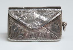 Edward VII hallmarked silver double stamp case formed as an envelope,