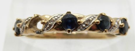 A 9ct gold ring set with sapphires and diamonds,