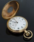 Uno gold plated half hunter keyless winding pocket watch with inset subsidiary seconds dial,