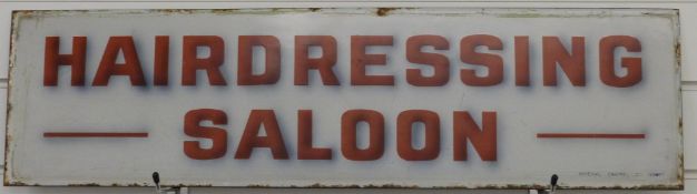 'Hairdressing Saloon' vintage enamel sign, 20 x 76cm, ex Boulters, Coleford, Forest of Dean,