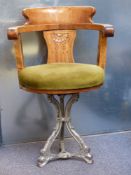 Cast iron and wooden liner swivel or captain's chair,