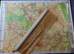 German Wandkarte Von Hessen large scale linen backed education scroll map and a similar copy of a