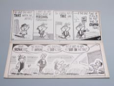 Two strips of Rowe original pen and ink comic artwork for Shoot magazine,