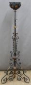 19thC Arts & Crafts copper, brass and iron lamp stand in the manner of Benson,