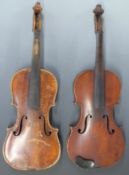 Two 19thC full size violins with 36 and 35cm one piece back