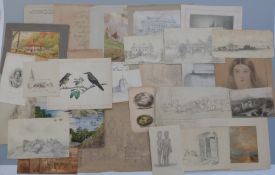 A quantity of mainly 19thC sketches and drawings, one page marked Jos Collis, York House,
