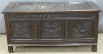 18thC oak panelled coffer,