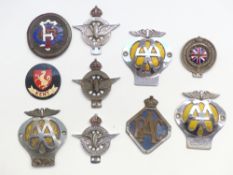 Motoring badges including AA, RAC, Civil Service, Touring Club of France,