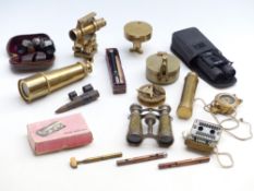 A quantity of collectables and brassware including telescopes,
