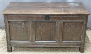 Antique oak panelled coffer with pegged joints,