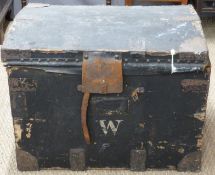Vintage metal bound dome topped travelling trunk