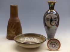 Mary Rich studio pottery bowl, Leo Halsey Cornish chimney vase,