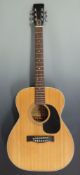 Mitsuma acoustic guitar fitted with six steel strings, no JF201,