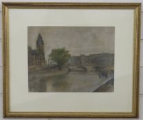 George Weissbort oil 'Bridge in Paris' signed and dated 1967 lower left, with label verso,