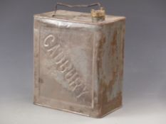 1912 Cadbury motor spirit vintage two gallon petrol can marked to handle 2-12 and Valor makers