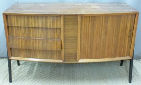 Retro rosewood / teak sideboard with four stepped straight drawers,