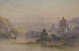 Victorian watercolour of a harbour, indistinctly monogrammed possibly CW '72,
