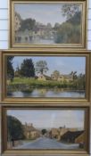 Roy Kraty OBE (1909-2002) three oil on board Cotswold Village scenes, all entitled verso: Westwell,