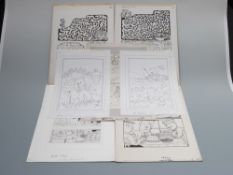 Six pages of original pen and ink comic and puzzle artwork including Jack & Jill,
