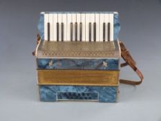 Puratone German 12 bass piano accordion in blue pearloid finish